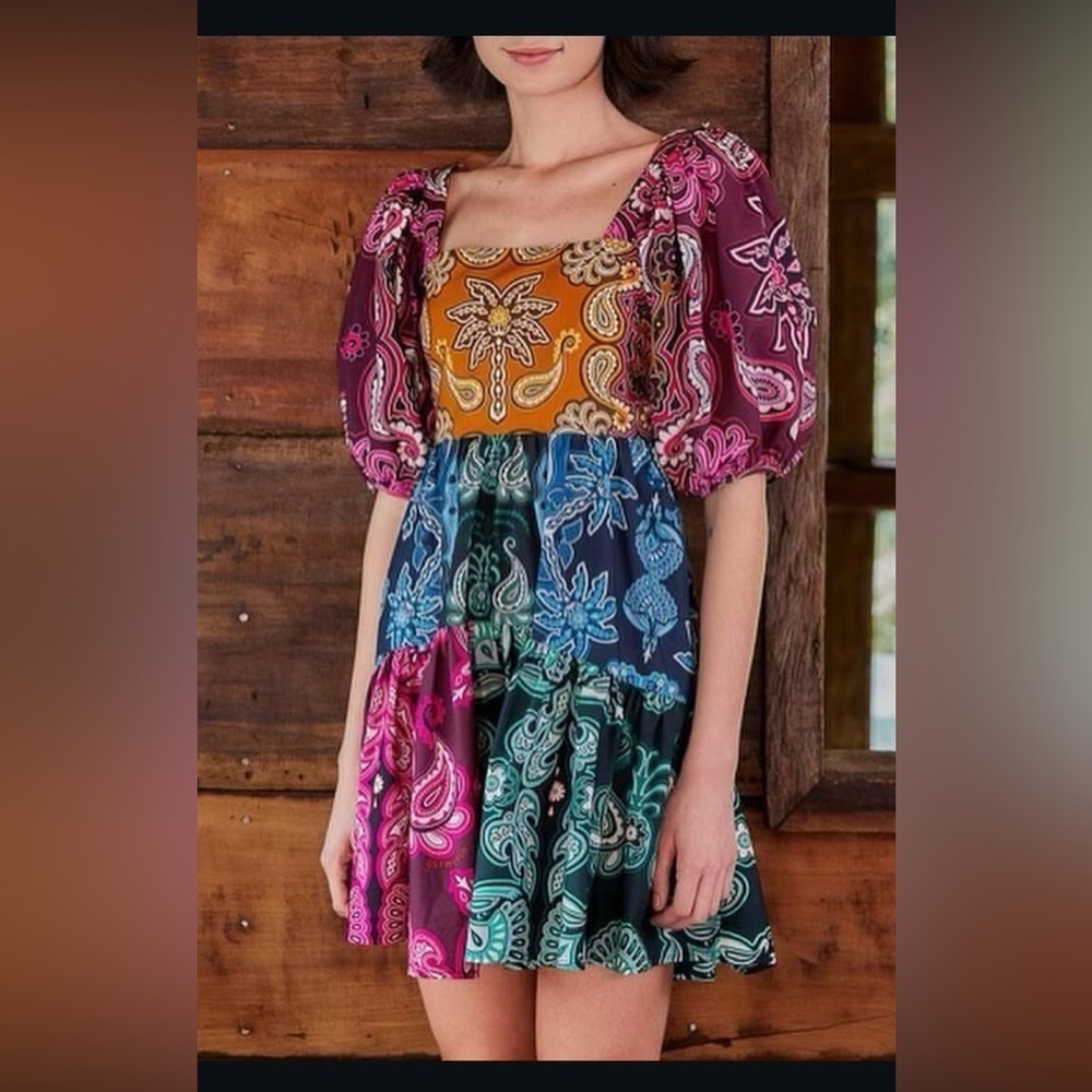 Farm Rio: Multicolor Paisley Puff Sleeve Dress / Mini Dress DT